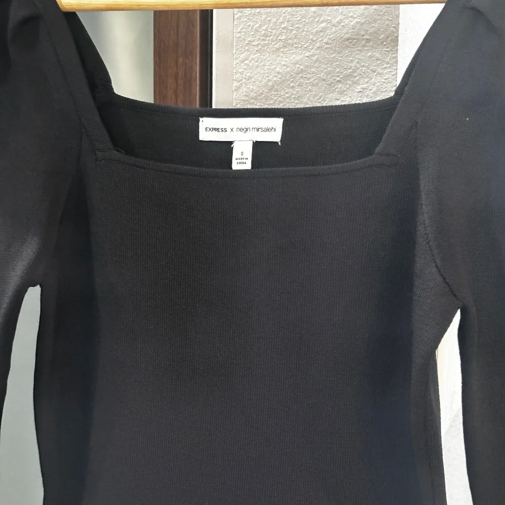 Express x Negin Mirsalehi Puff Sleeve Fitted Dress - Black Size S - Picture 5 of 9